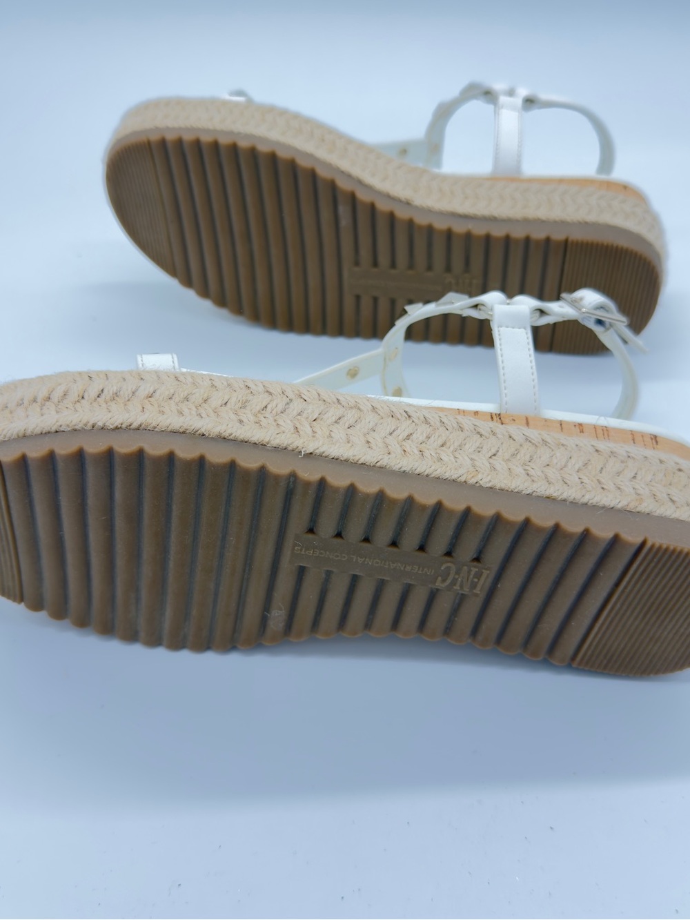 INC International Concepts White Studded T‑Strap Espadrille Wedge Sandals - Picture 4 of 5